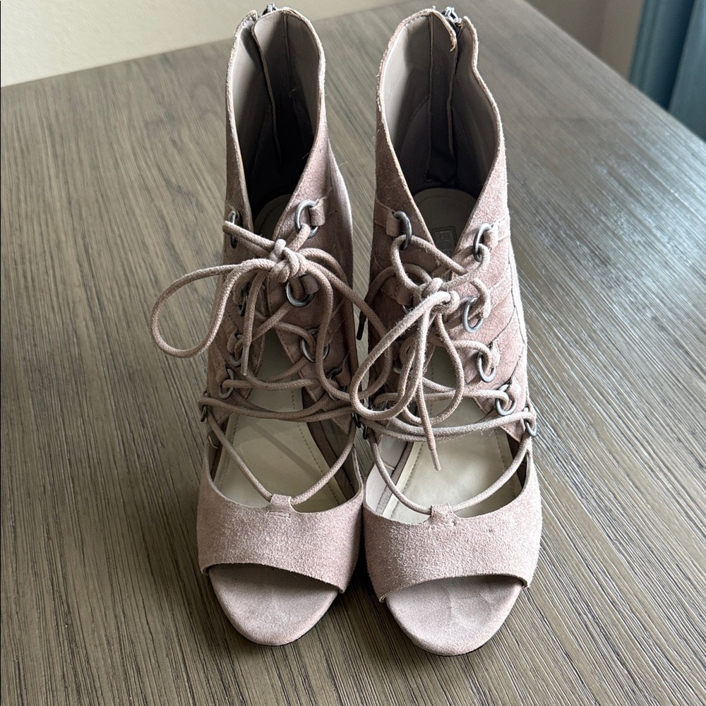 BCBGeneration Pink Lace-Up Peep Toe Boots